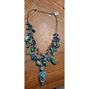 Nakamol Turquoise Layered Strands Necklace With Large Center Turquoise Stone